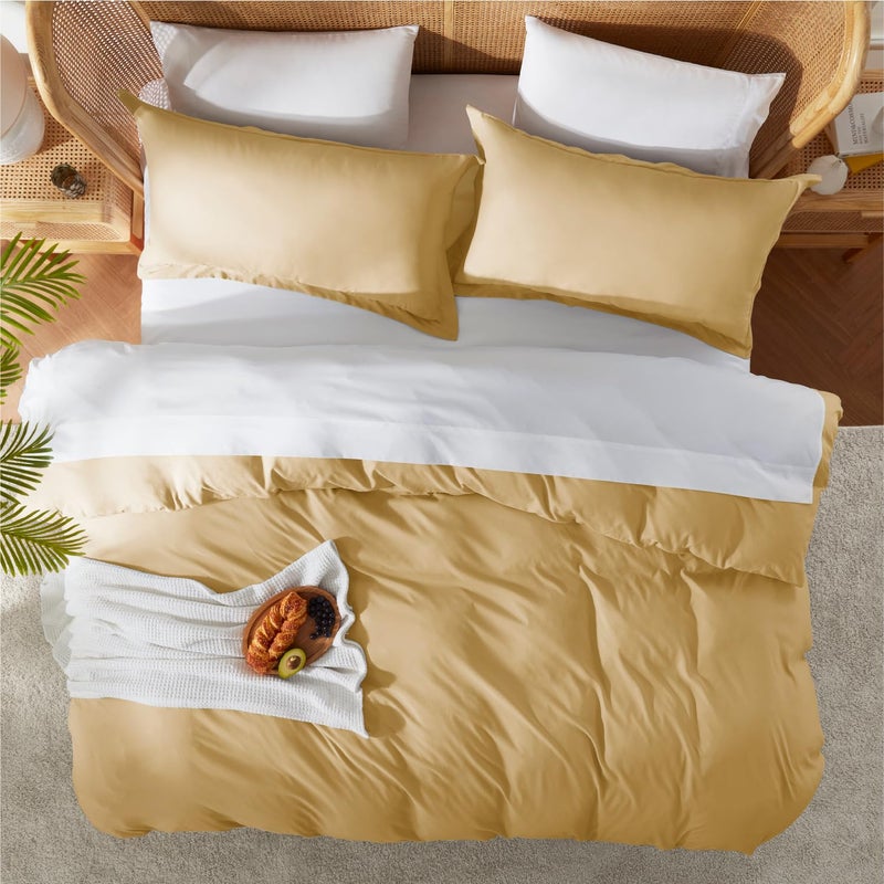 Nestl Camel Gold Duvet Cover Full Size - Soft Double Brushed Full Size Duvet Cover Set, 3 Piece, with Button Closure, 1 Duvet Cover 80x90 inches and 2 Pillow Shams - Image 5